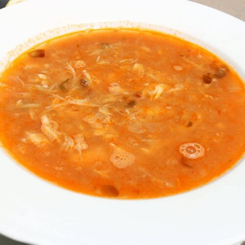 Traditional local fish soup with chunks of fish